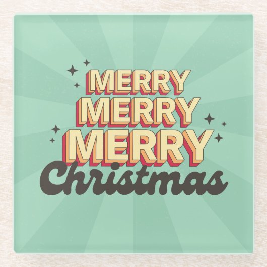 Frohe Weihnachts Retro Groovtext saisonale Glasuntersetzer (Vorderseite)