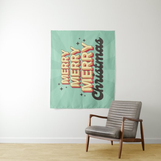 Frohe Weihnachts Retro Groovtext saisonale Wandteppich (Beispiel)