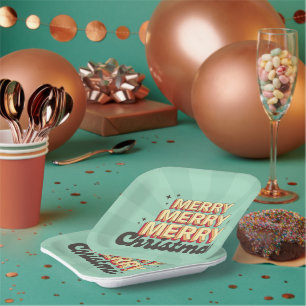 Frohe Weihnachts Retro Groovy 3D Design Text Pappteller
