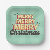 Frohe Weihnachts Retro Groovy 3D Design Text Pappteller (Vorderseite)