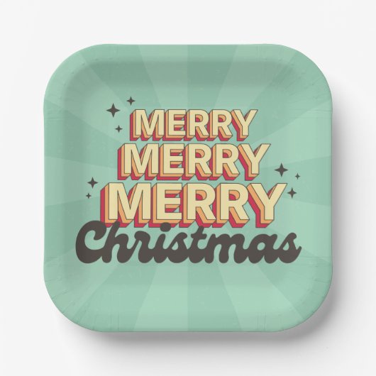 Frohe Weihnachts Retro Groovy 3D Design Text Pappteller (Vorderseite)