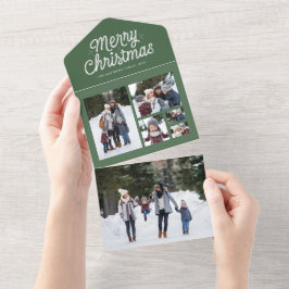 Frohe Weihnachts Retro grünes Foto Collage Urlaub All In One Einladung