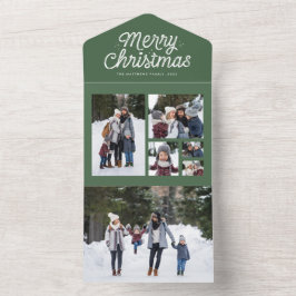 Frohe Weihnachts Retro grünes Foto Collage Urlaub All In One Einladung