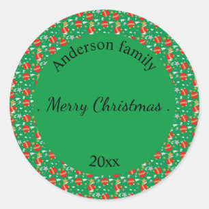 Frohe Weihnachts Retro-Name und Datum Ort Runder Aufkleber