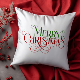 Frohe Weihnachts Retro Rot und grüne Typografie Kissen