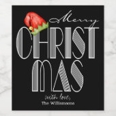 Frohe Weihnachts Retro Typografie Black Weinetikett (Einzelnes Label)