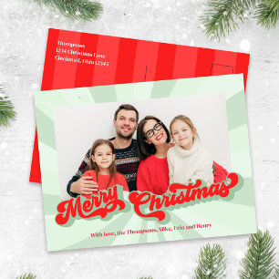 Frohe Weihnachts Retro Typografie Foto Red Green Feiertagspostkarte