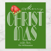 Frohe Weihnachts Retro Typografie Grüne Weinmarke Weinetikett (Einzelnes Label)