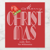 Frohe Weihnachts Retro Typografie Red Weinetikett (Einzelnes Label)