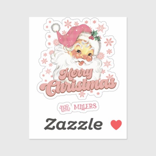 Frohe Weihnachts Retro Typografie Santa Pink Hat Aufkleber (Blatt)