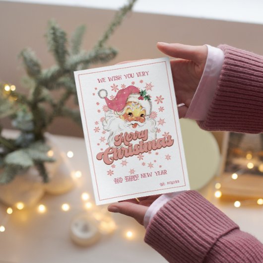 Frohe Weihnachts Retro Typografie Santa Pink Hat Einladung