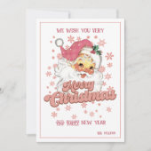 Frohe Weihnachts Retro Typografie Santa Pink Hat Einladung (Vorderseite)