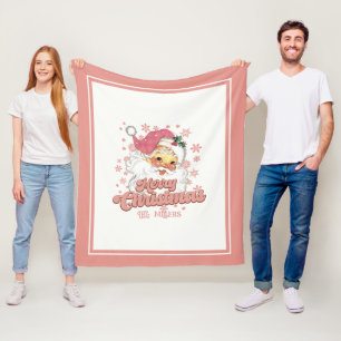 Frohe Weihnachts Retro Typografie Santa Pink Hat Fleecedecke