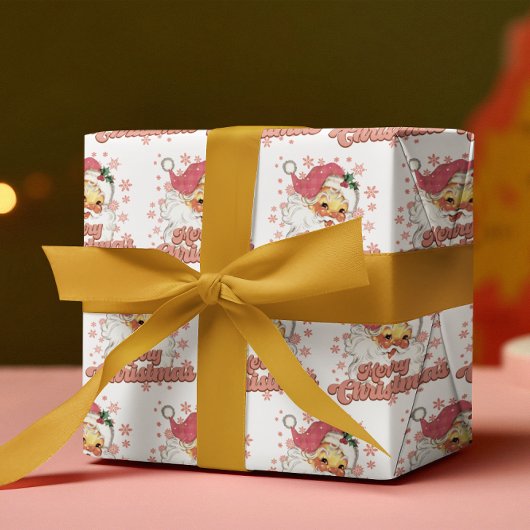 Frohe Weihnachts Retro Typografie Santa Pink Hat Geschenkpapier