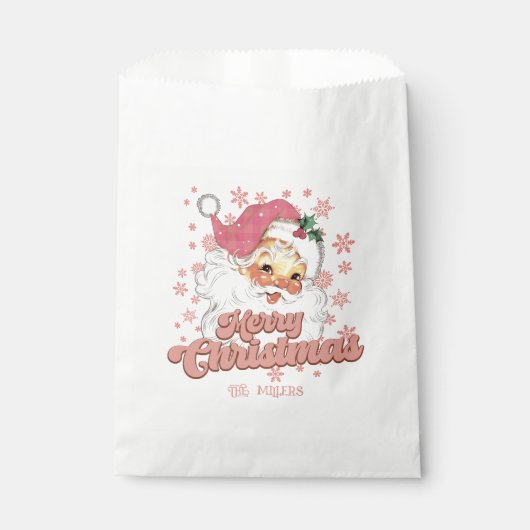 Frohe Weihnachts Retro Typografie Santa Pink Hat Geschenktütchen (Vorderseite)