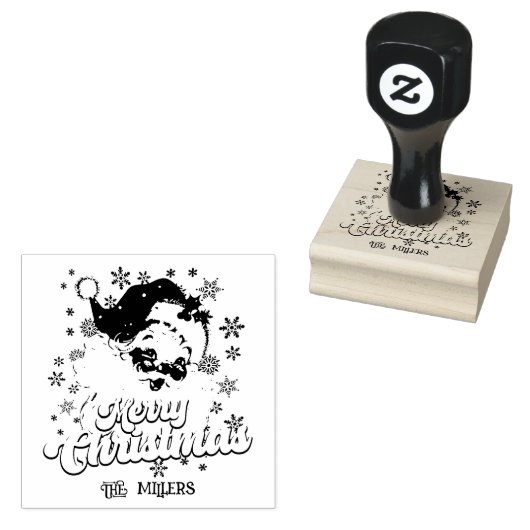 Frohe Weihnachts Retro Typografie Santa Pink Hat Gummistempel (Stempel)