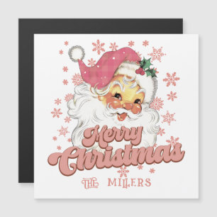 Frohe Weihnachts Retro Typografie Santa Pink Hat Magnetkarte