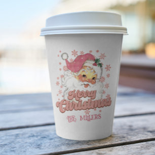 Frohe Weihnachts Retro Typografie Santa Pink Hat Pappbecher