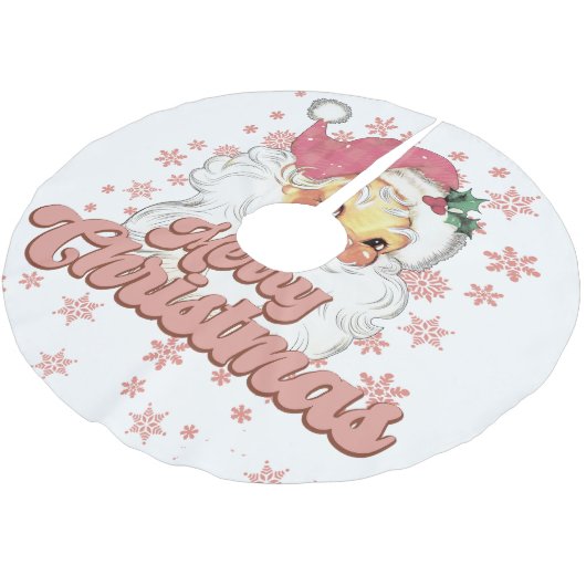 Frohe Weihnachts Retro Typografie Santa Pink Hat Polyester Weihnachtsbaumdecke (Schrägansicht)