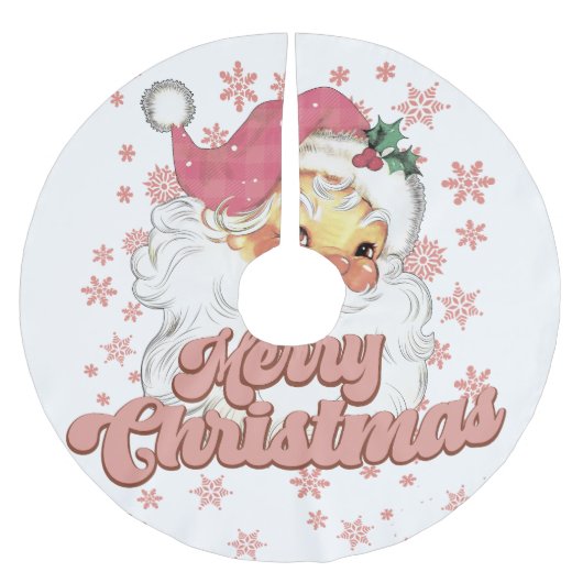 Frohe Weihnachts Retro Typografie Santa Pink Hat Polyester Weihnachtsbaumdecke (Vorderseite)