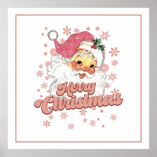 Frohe Weihnachts Retro Typografie Santa Pink Hat Poster (Vorne)
