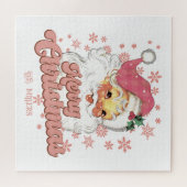 Frohe Weihnachts Retro Typografie Santa Pink Hat Puzzle (Horizontal)