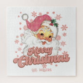 Frohe Weihnachts Retro Typografie Santa Pink Hat Puzzle (Vertikal)