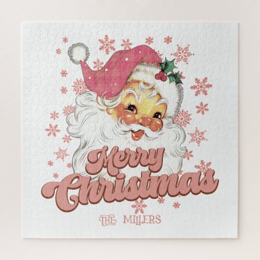 Frohe Weihnachts Retro Typografie Santa Pink Hat Puzzle (Vertikal)