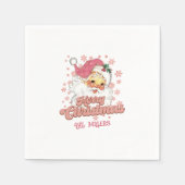 Frohe Weihnachts Retro Typografie Santa Pink Hat Serviette (Vorderseite)
