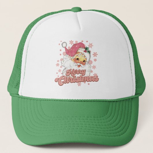 Frohe Weihnachts Retro Typografie Santa Pink Hat Truckerkappe (Vorderseite)