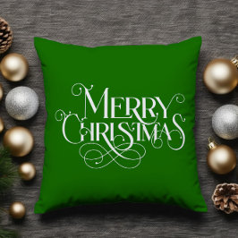 Frohe Weihnachts Retro White Typografy auf Green Kissen
