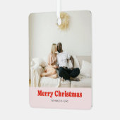 Frohe Weihnachts Retro Wiedergabe Serif Foto Ornament Aus Metall (Vorderseite links)