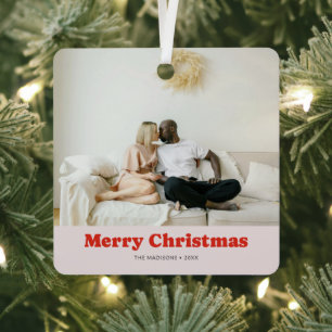 Frohe Weihnachts Retro Wiedergabe Serif Foto Ornament Aus Metall