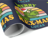 Frohe Weihnachts Rex-mas Dinosaurier Personalisier Geschenkpapier (Rolleneckpunkt)