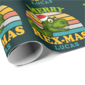Frohe Weihnachts Rex-mas Dinosaurier Personalisier Geschenkpapier (Rolleneckpunkt)