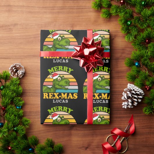 Frohe Weihnachts Rex-mas Dinosaurier Personalisier Geschenkpapier (Feiertagsgeschenk)