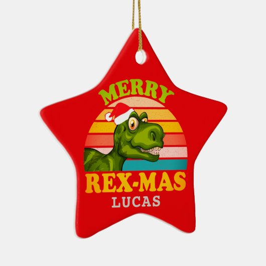 Frohe Weihnachts Rex-mas Dinosaurier Personalisier Keramik Ornament (Rechts)