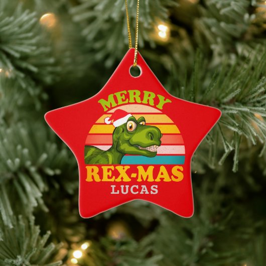 Frohe Weihnachts Rex-mas Dinosaurier Personalisier Keramik Ornament (Baum)
