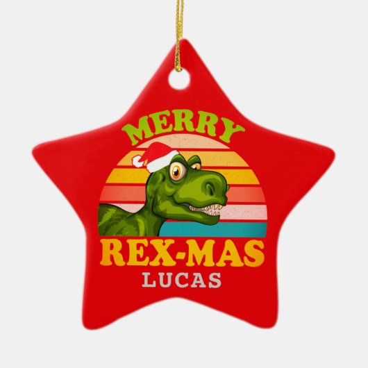 Frohe Weihnachts Rex-mas Dinosaurier Personalisier Keramik Ornament (Vorne)
