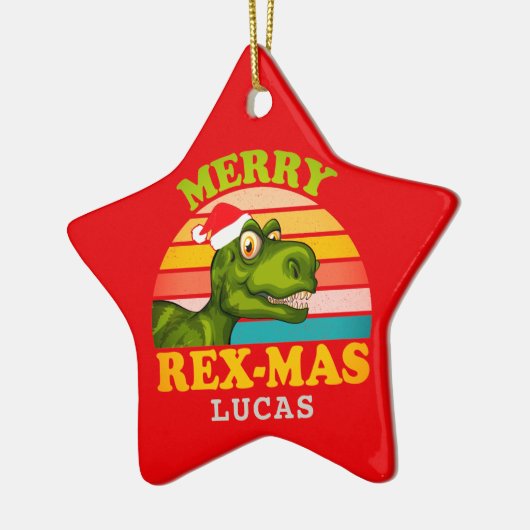 Frohe Weihnachts Rex-mas Dinosaurier Personalisier Keramik Ornament (Links)