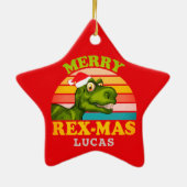Frohe Weihnachts Rex-mas Dinosaurier Personalisier Keramik Ornament (Hinten)