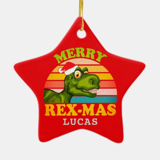 Frohe Weihnachts Rex-mas Dinosaurier Personalisier Keramik Ornament (Hinten)