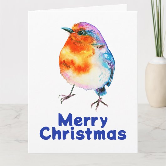 Frohe Weihnachts Robin Watercolor Grußkarte Karte (Vorderseite)