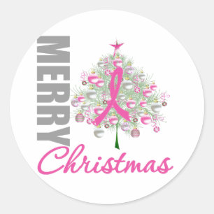 Frohe Weihnachts-Rosa Brustkrebs Schleife Wreath Runder Aufkleber