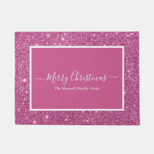 Frohe Weihnachts Rosa Glitzer Familienname Tor Fußmatte