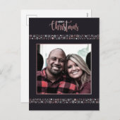 Frohe Weihnachts Rosa Goldschneeflocke grau Feiertagspostkarte (Vorne/Hinten)