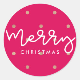 Frohe Weihnachts-Rosa mit Gold-Look Punkte Runder Aufkleber