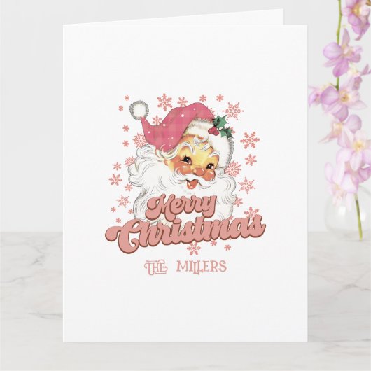 Frohe Weihnachts Rosa Retro-Typografie Santa Claus Karte (Orchidee)