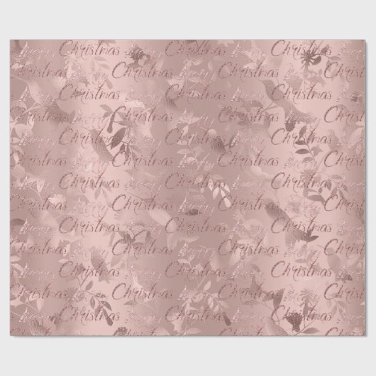 Frohe Weihnachts-Rose Floral Glitzer Script Hütte Geschenkpapier (Flach)