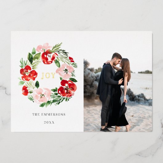 Frohe Weihnachts-Rose Folien Feiertagskarte (Vorderseite)